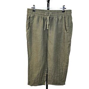 Anthropologie Cloth & Stone Womens 100% Linen Crop Wide Leg Pants Size S  Green